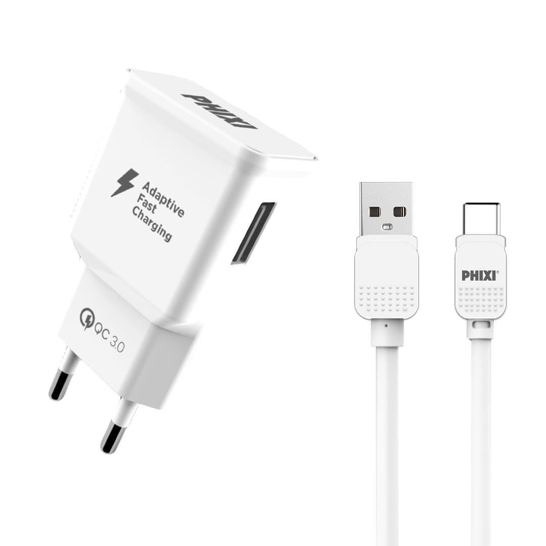 Phixi QCH202T Basic 12V / 3A Qualcomm 3.0 Type-C USB Kablolu Hızlı Şarj Cihazı