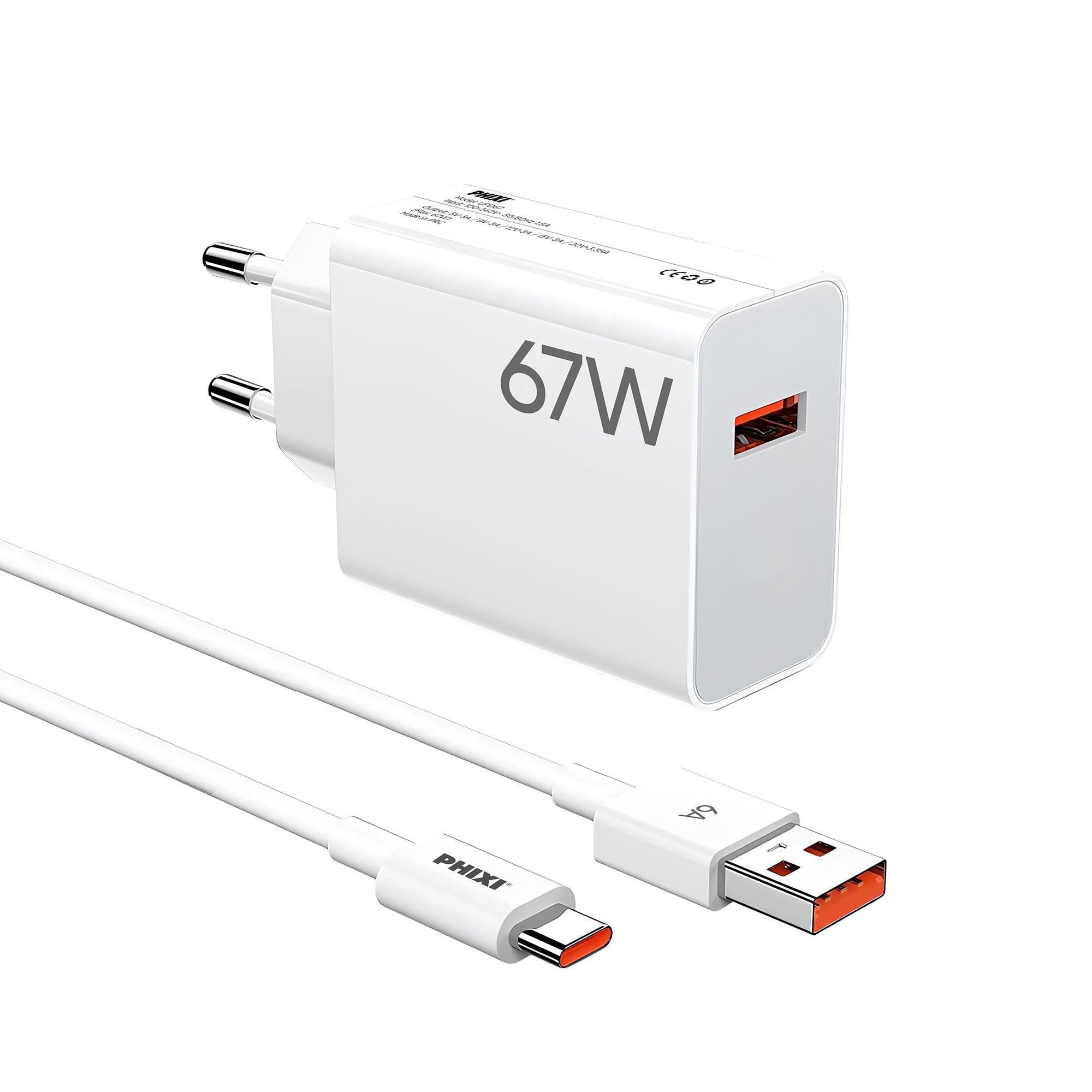 Phixi Ultimate Serisi UPD4267 67W Type-C Şarj Cihazı + USB-A Kablo – Fast Charge