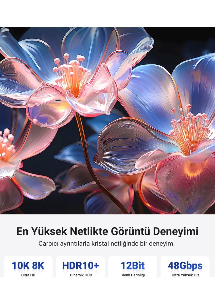 Profesyonel 8K HDMI Kablo – 2.1 Versiyon, 48Gbps Hız, HDR10+ ve Dolby Atmos Destekli Ultra Net Görüntü