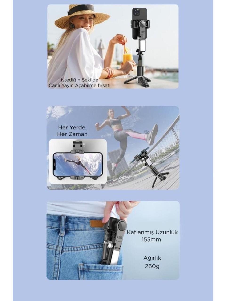 Q18 Siyah Gimball Led Işıklı Kumandalı Çok Amaçlı Tripod Selfie Çubuğu Kategori
