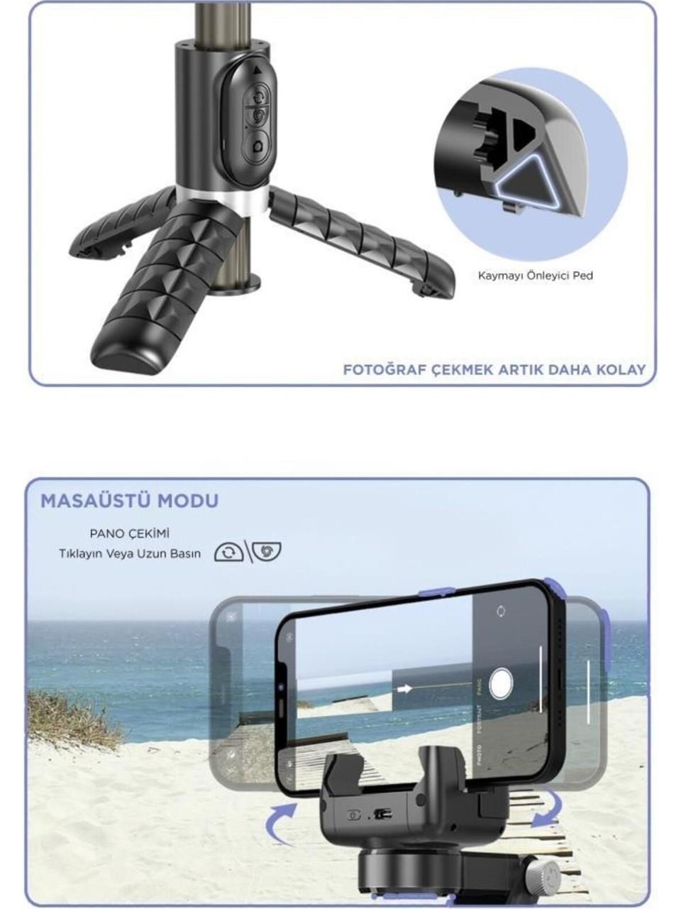Q18 Siyah Gimball Led Işıklı Kumandalı Çok Amaçlı Tripod Selfie Çubuğu Kategori