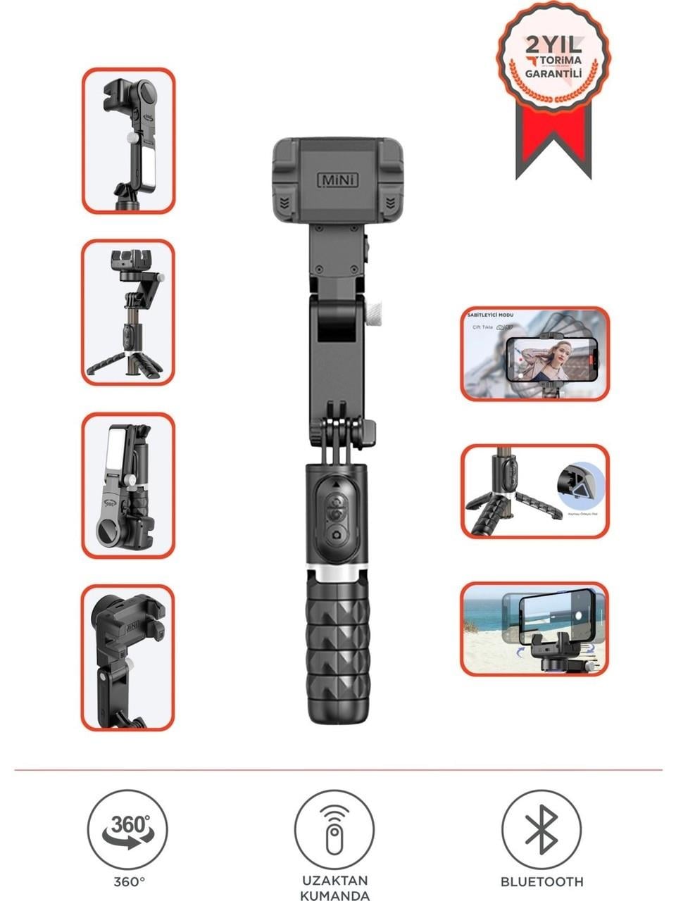 Q18 Siyah Gimball Led Işıklı Kumandalı Çok Amaçlı Tripod Selfie Çubuğu Kategori