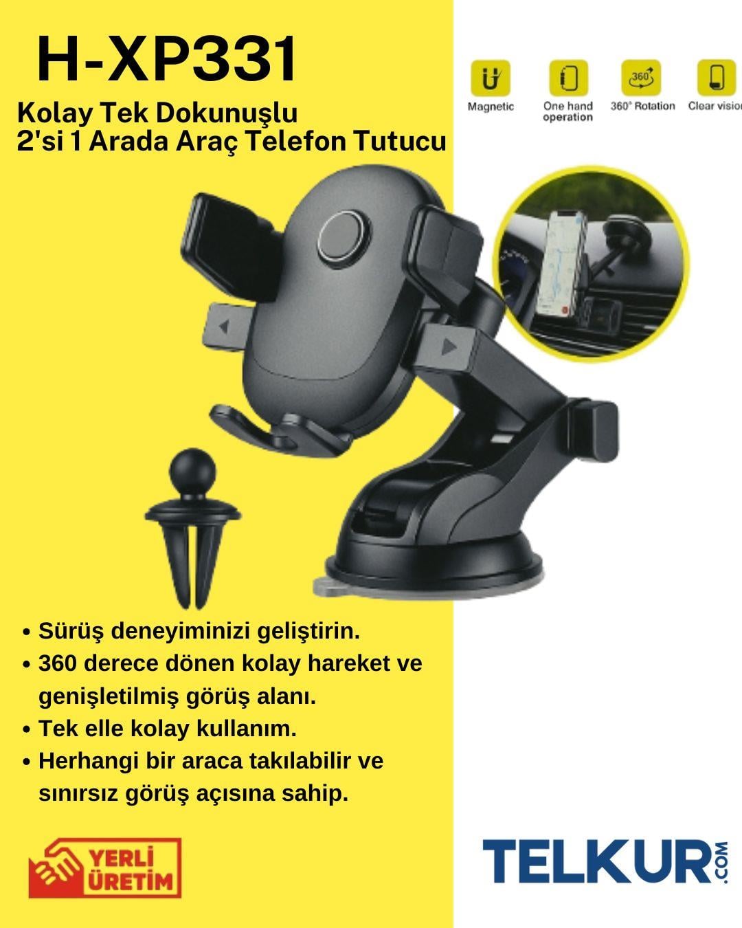 TELKUR 360 Dönebilir 2 in 1 Araç İçi Telefon Tutucu H-XP331