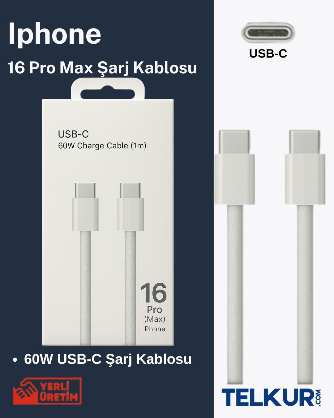 TELKUR FC-16 Apple iPhone 16 Pro Max Uyumlu  Type-C - Type-C Kablo 
