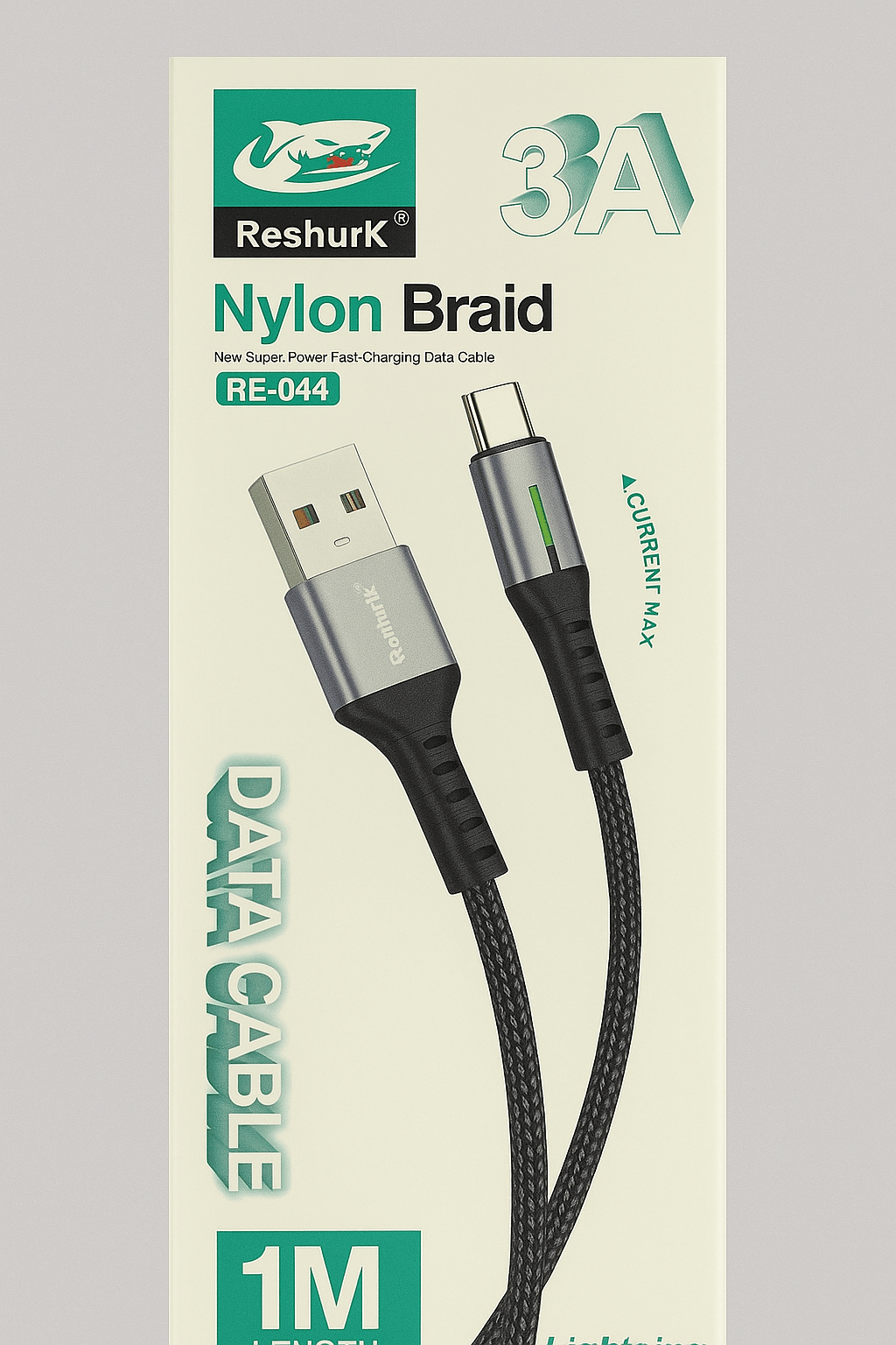 TELKUR Reshurk RE-044 Usb-c & Type-c Metal Uclu 1000cm 3A Hasır Data - Şarj Kablosu