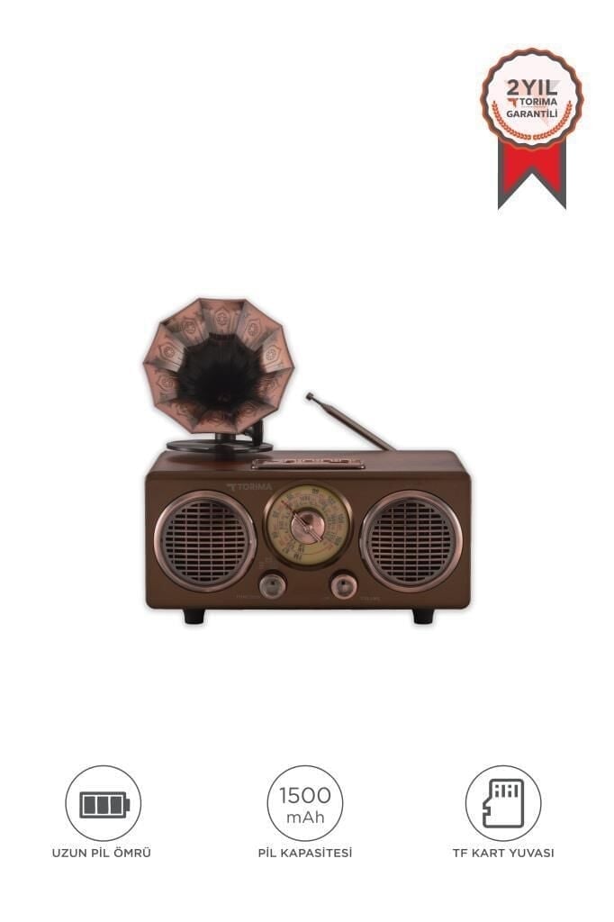 Torima D89 Nostaljik Bluetooth Hoparlör Retro Radyo Kablosuz Speaker TF Kart FM/AM/SW Koyu Ahşap