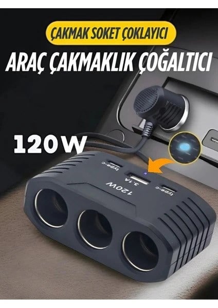 Torima G21 Araç İçi Çakmak Çoklayıcı – 120W, 4 Çakmak Soketi, Type-C & USB Portları