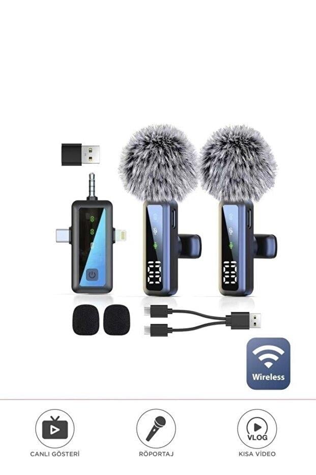 Torima H68 Type-C + Lightning + Aux 2li 3in1 Kablosuz Yaka Mikrofonu