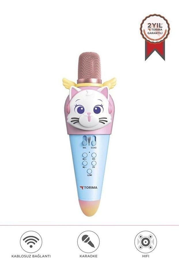 Torima KIDMIC02 Kedi Figürlü Şarjlı BT Karaoke Mikrofon ve Hoparlör  Mavi