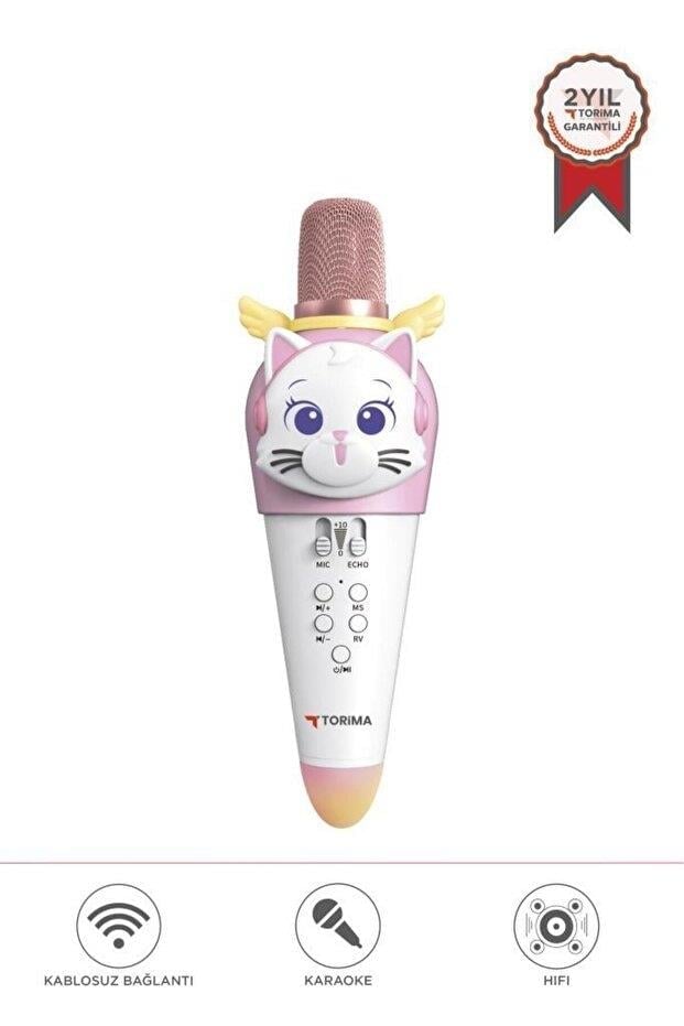 Torima KIDMIC02 Kedi Figürlü Şarjlı BT Karaoke Mikrofon ve Hoparlör Beyaz
