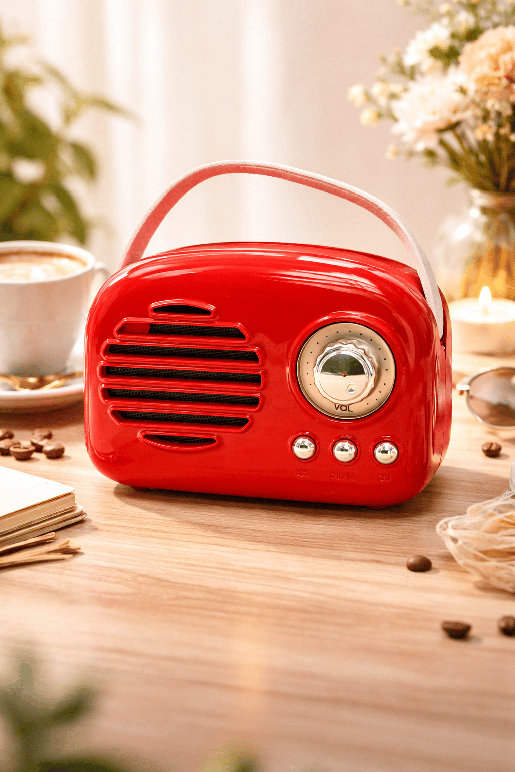 Torima KTS-1682 Retro Bluetooth Hoparlör FM Radyo USB Şarjlı Taşınabilir Kırmızı