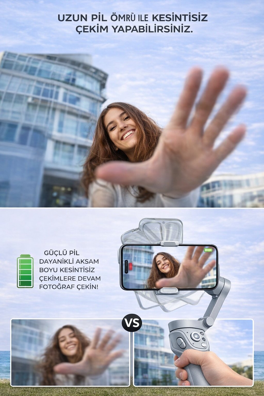 Torima M01 Gri Çok Amaçlı Gimbal Özellikli Tripod Selfie Çubuğu