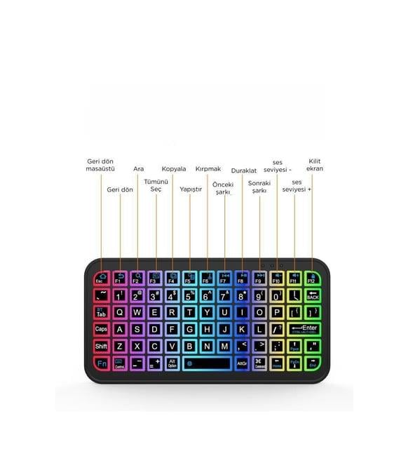 Torima M7 Siyah Kablosuz Rgb Işıklı Bluetooth Mini Klavye