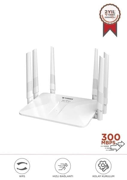 Torima WR50Q Beyaz Kablosuz 300Mbps WiFi Router 6 Güçlü Anten Geniş Kapsama 2.4GHz 4 Portlu