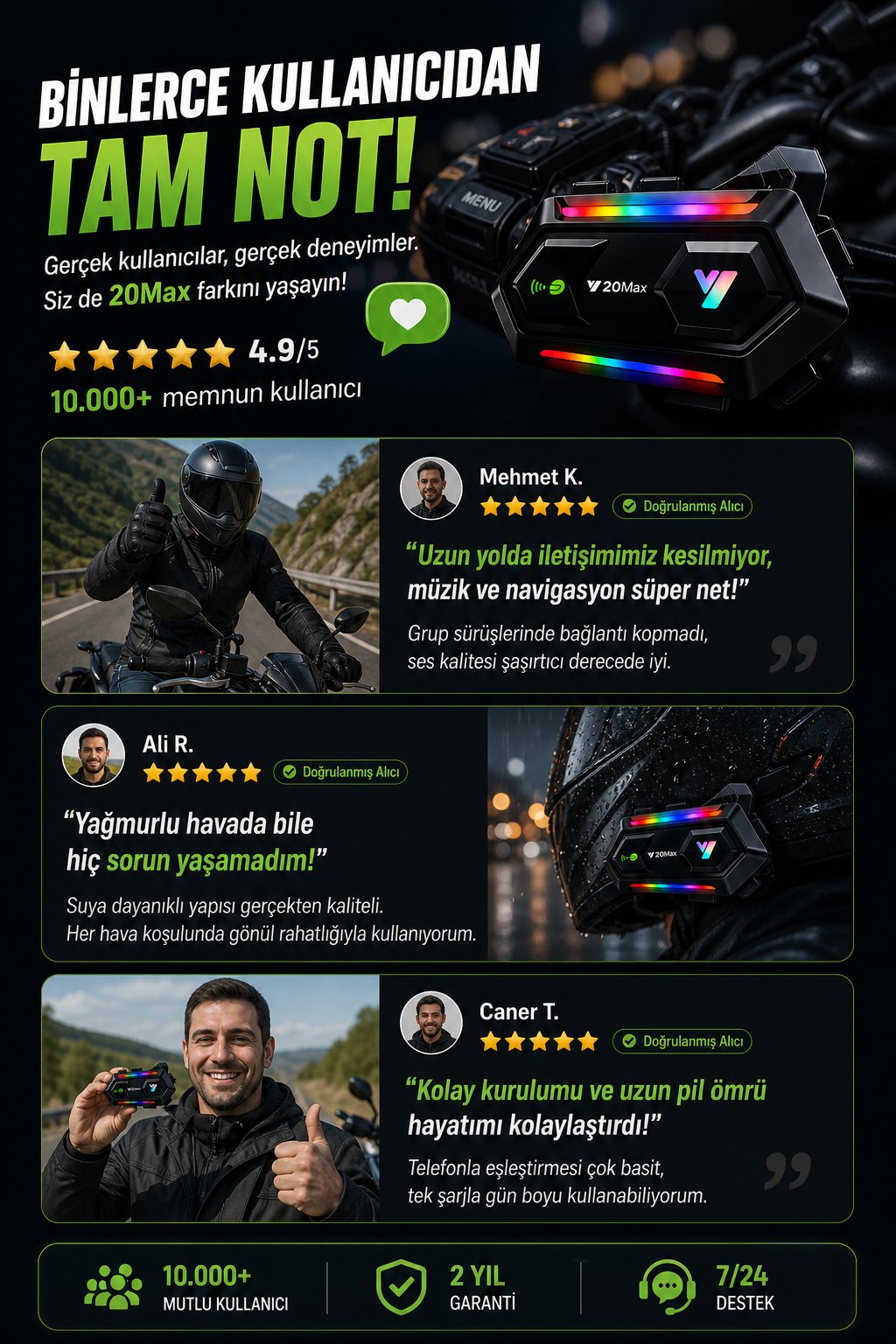Torima Y20 Siyah Bluetooth Motosiklet Kulaklığı Intercom Motorsiklet Kulaklık