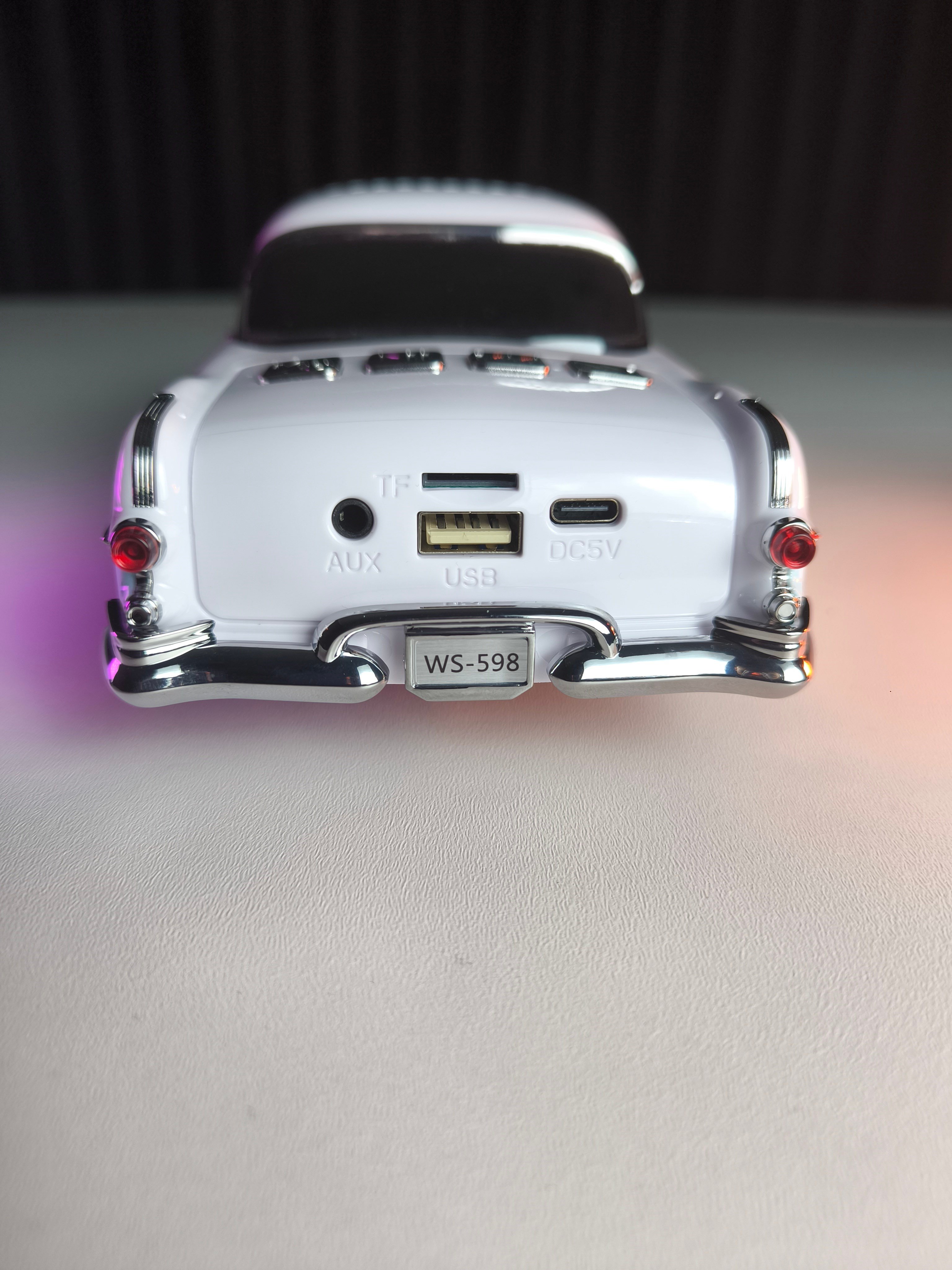 WS-598 Nostaljik Araba Görünümlü Bluetooth,Hafıza Kartı,Usb Bellek,Aux Ve Radyo Destekli Hoparlör (Mavi)