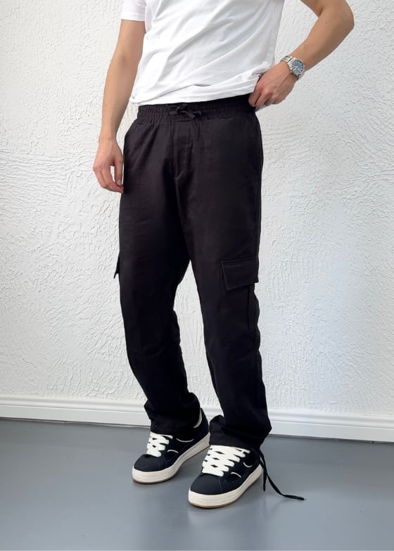 Ayarlanabilir Paça Kargo Cepli Baggy Yazlık Pantolon/ Siyah - KRG01
