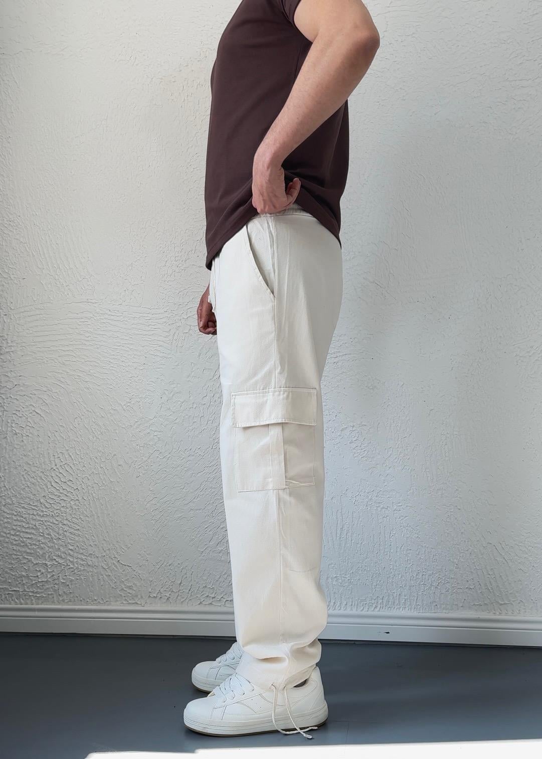 Ayarlanabilir Paça Kargo Cepli Baggy Yazlık Pantolon/ BEJ - KRG01