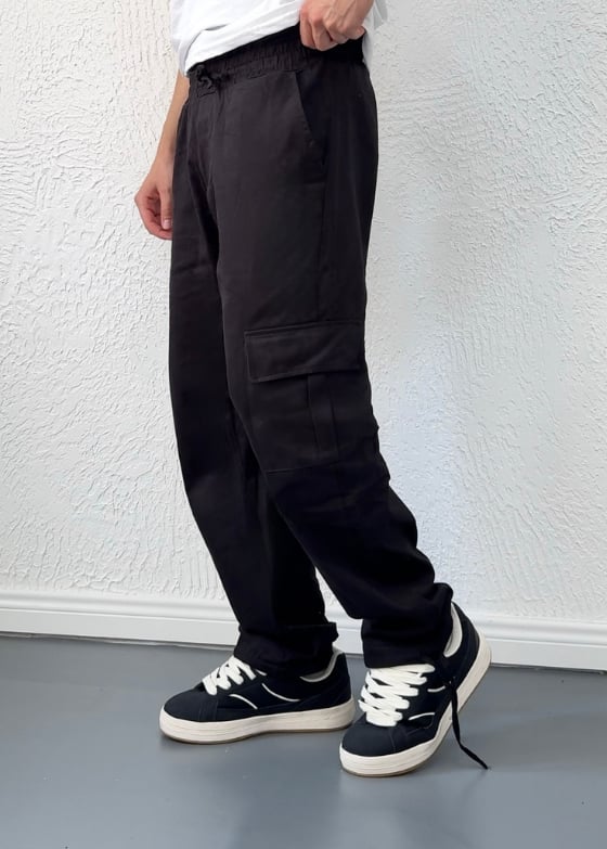 Ayarlanabilir Paça Kargo Cepli Baggy Yazlık Pantolon/ Siyah - KRG01