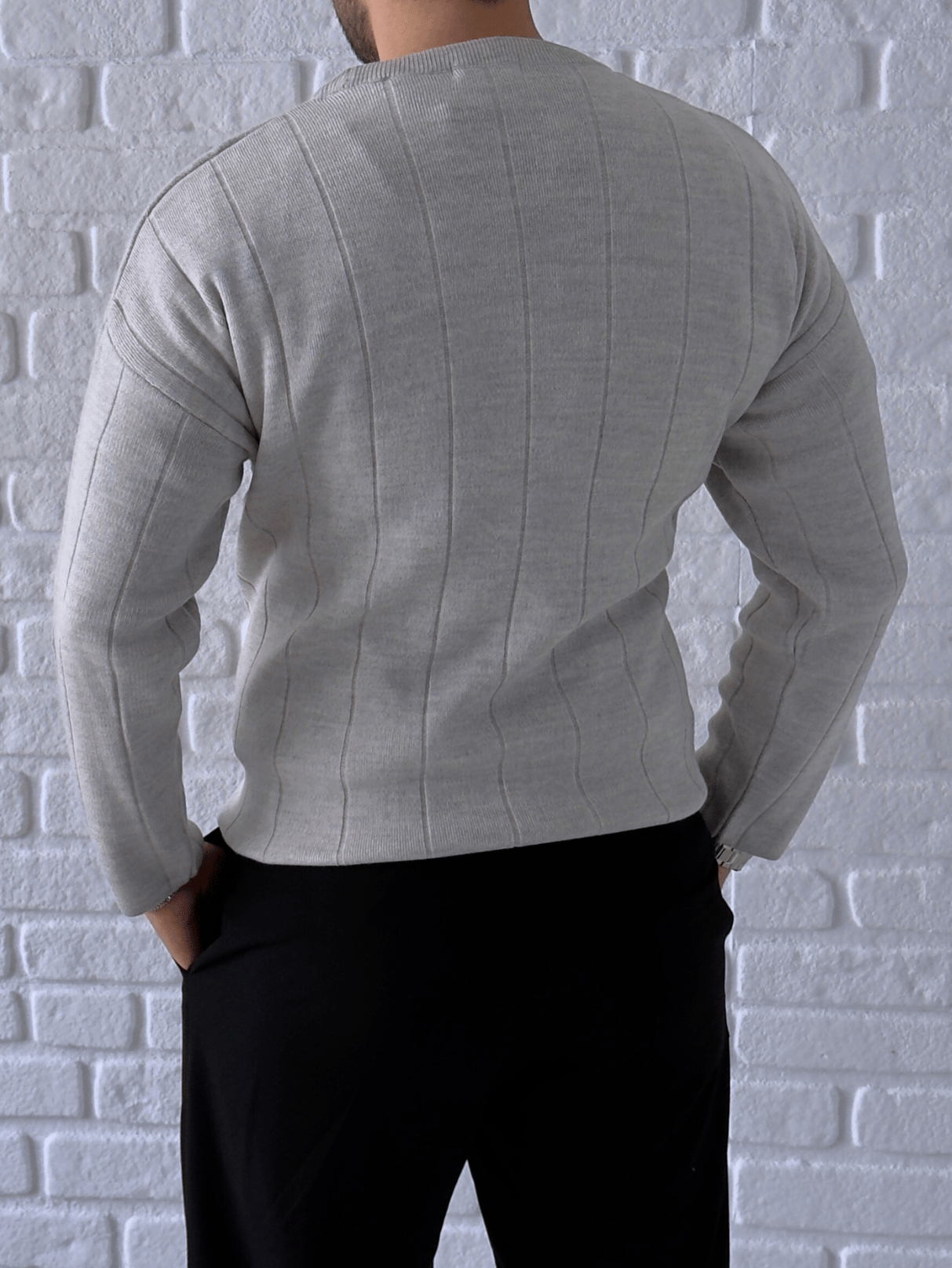 Bisiklet Yaka Premium Kalite Oversize Triko/Kazak- Gri/ KZK07