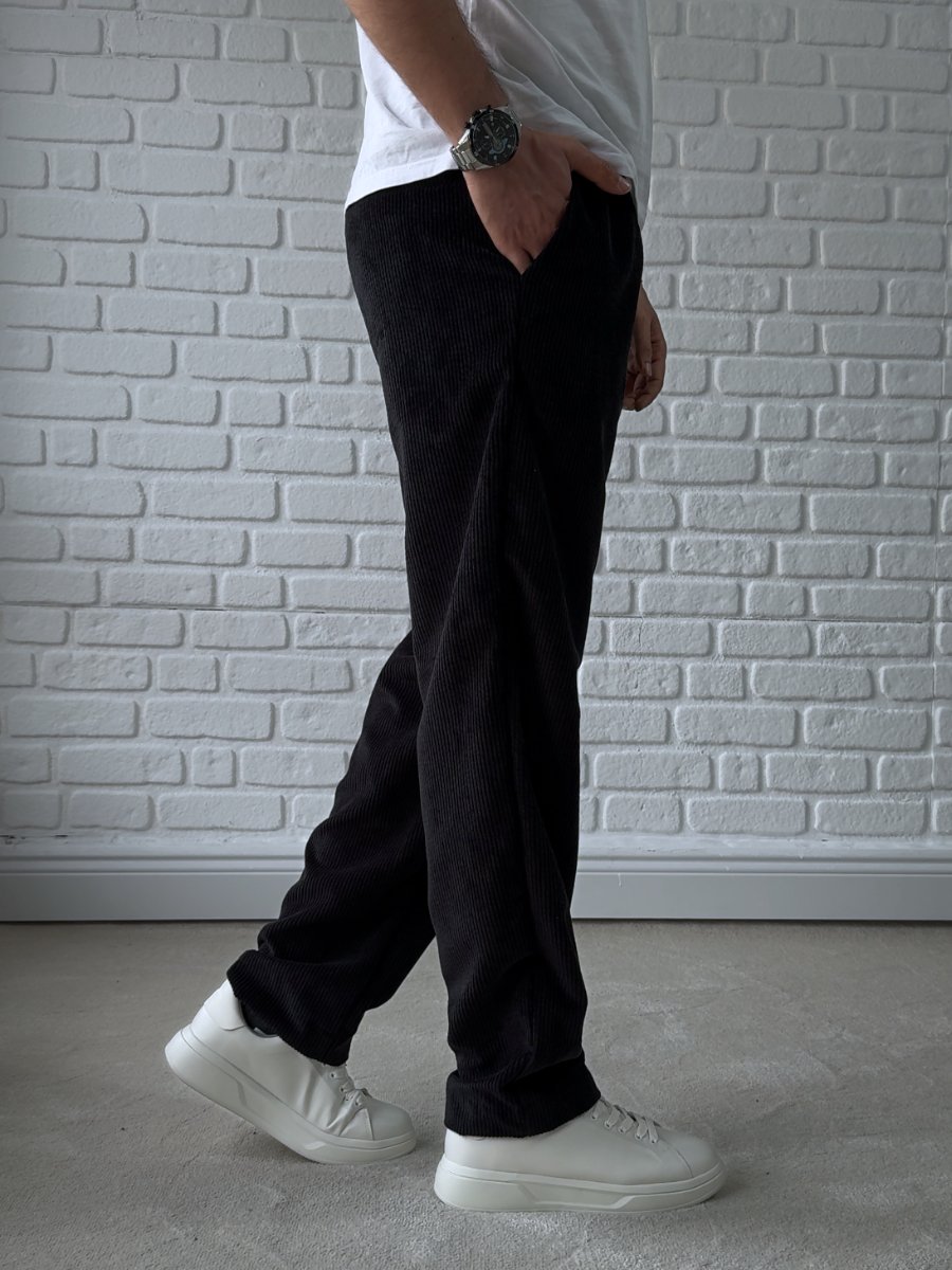 Erkek Premium Kalite Baggy Kalıp Kadife Pantolon/ SİYAH-KDF01