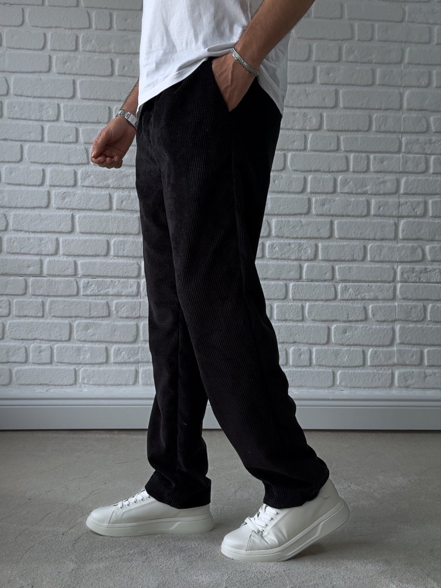 Erkek Premium Kalite Baggy Kalıp Kadife Pantolon/ SİYAH-KDF01