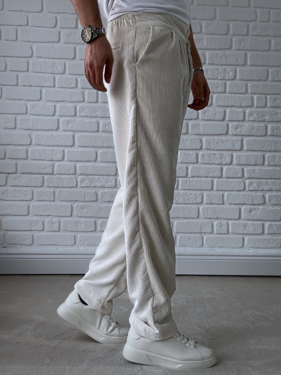 Erkek Premium Kalite Baggy Kalıp Kadife Pantolon/ BEYAZ-KDF01