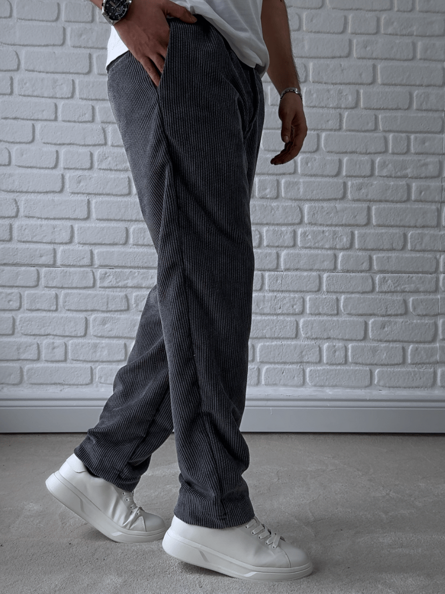 Erkek Premium Kalite Baggy Kalıp Kadife Pantolon/ GRİ-KDF01