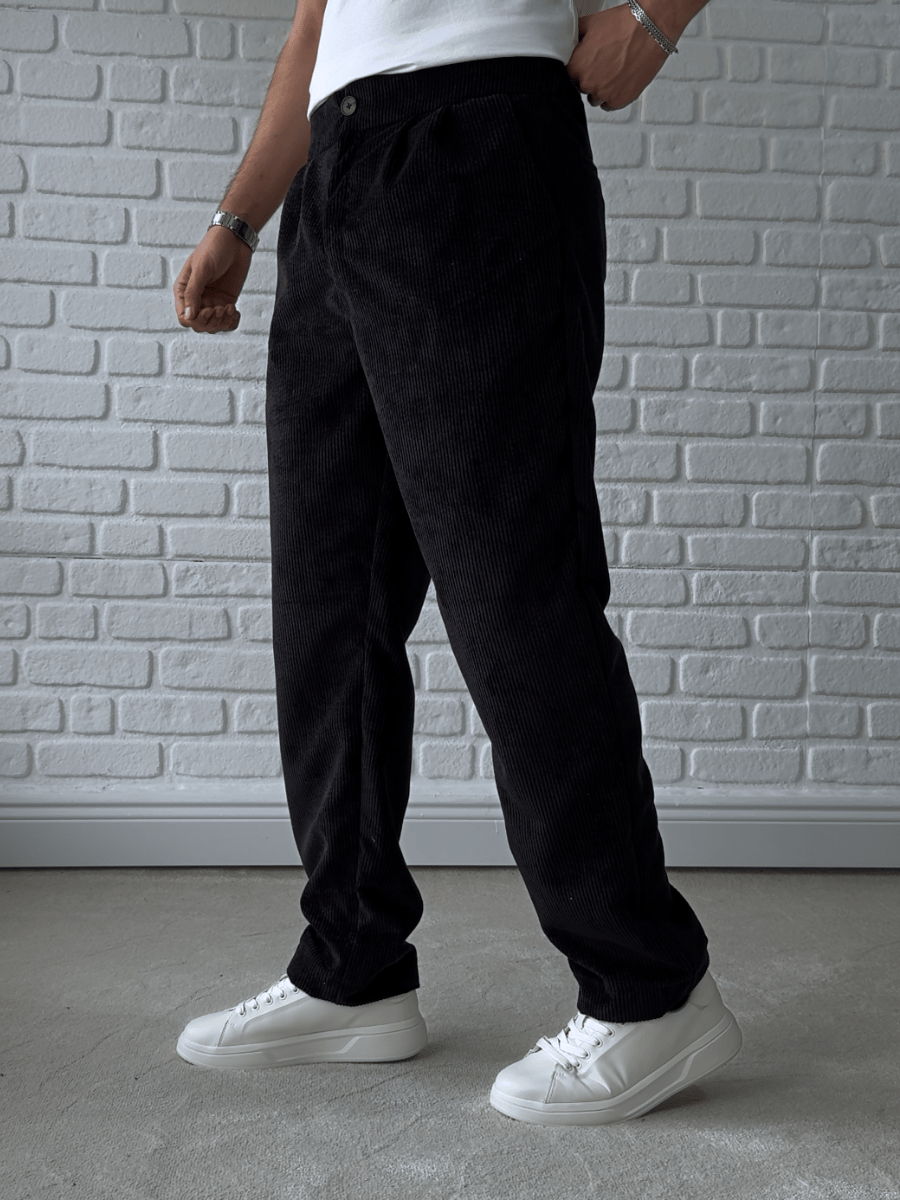 Erkek Premium Kalite Baggy Kalıp Kadife Pantolon/ SİYAH-KDF01