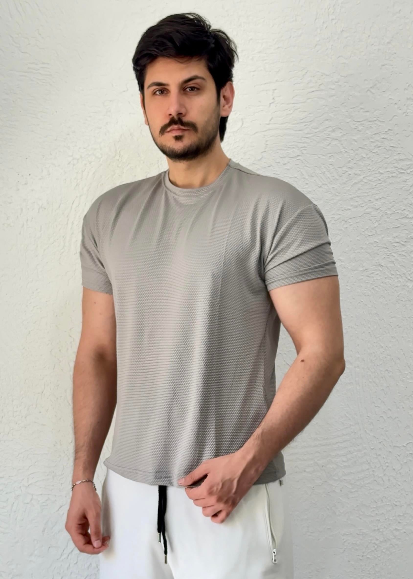 Esnek Petek Kumaş Ter Tutmaz Kolları Dar Özel Kesim T-shirt- PTK01 / GRİ
