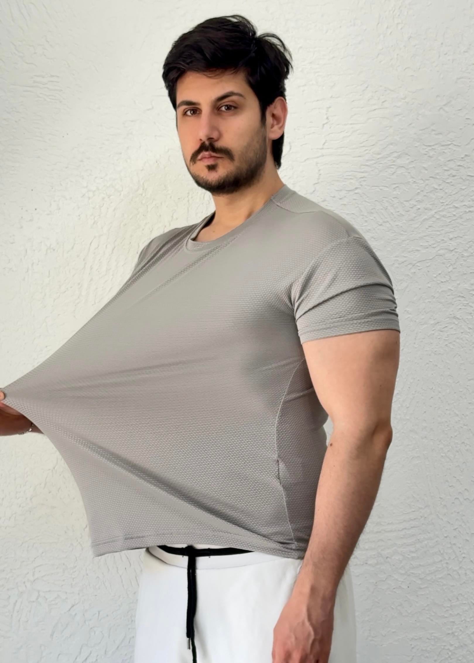 Esnek Petek Kumaş Ter Tutmaz Kolları Dar Özel Kesim T-shirt- PTK01 / GRİ