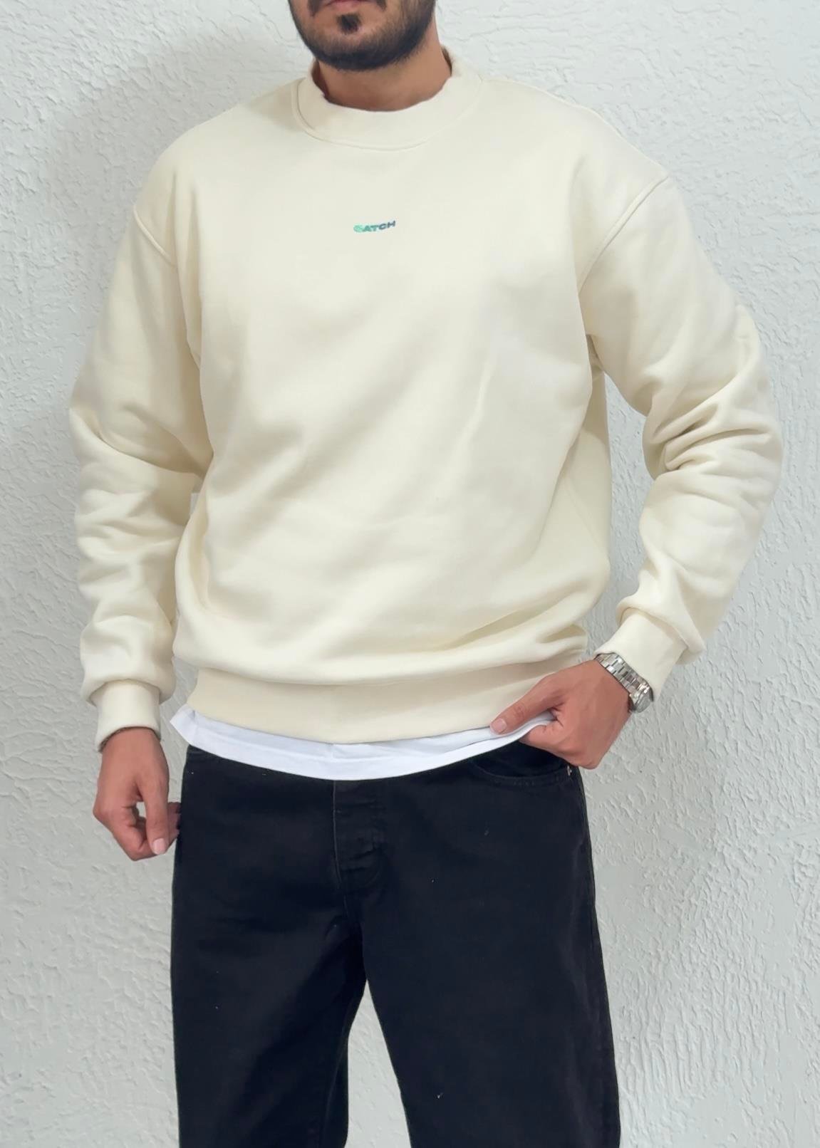 Oversize Kalıp Basic Sweatshirt / Bej - CTH02