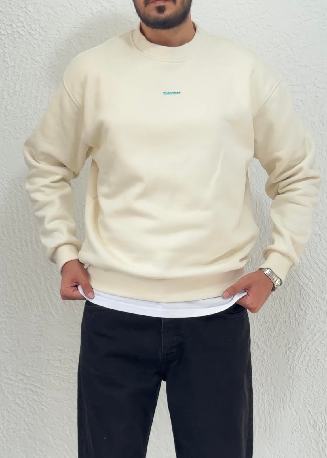 Oversize Kalıp Basic Sweatshirt / Bej - CTH02