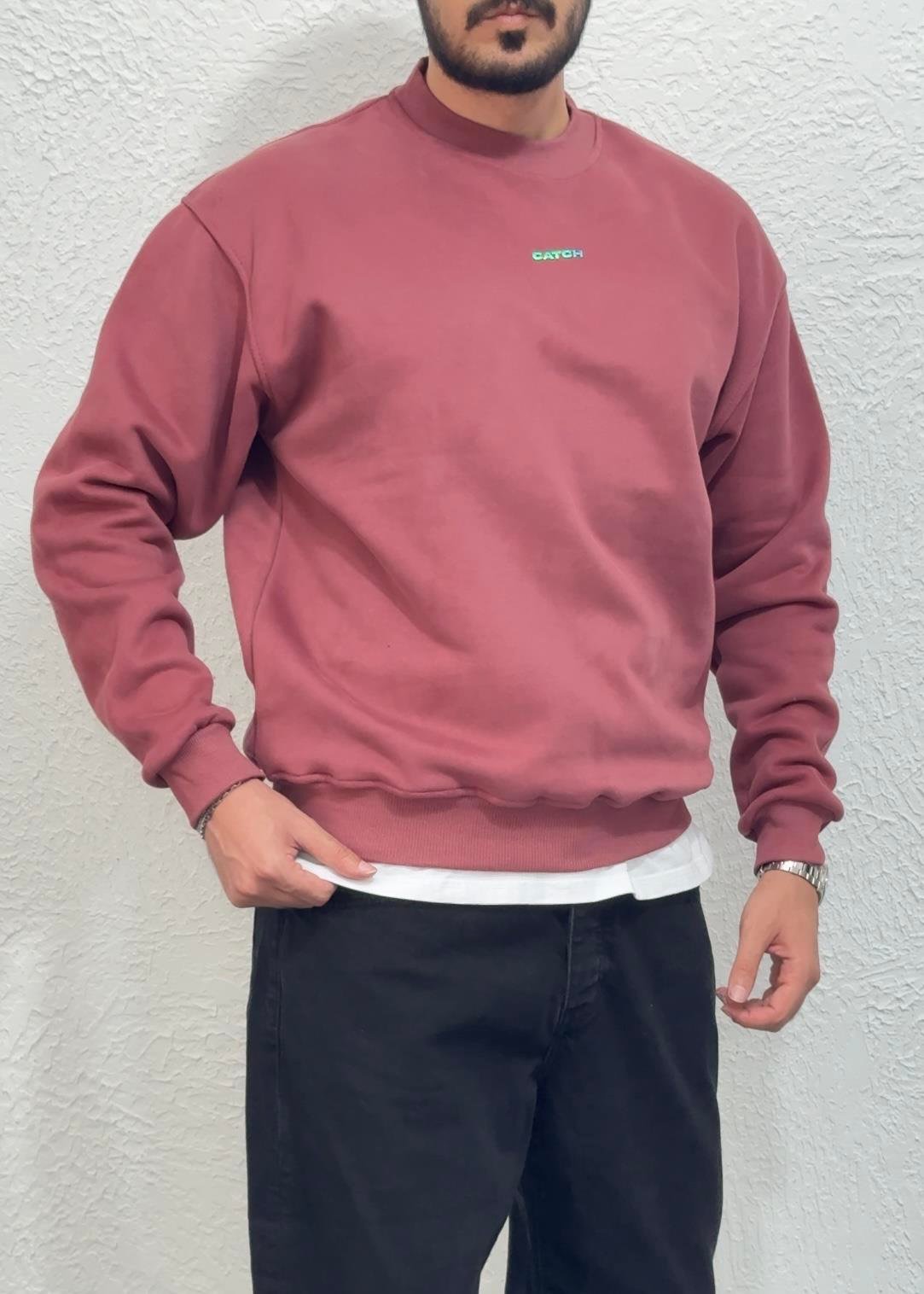 Oversize Kalıp Basic Sweatshirt / Gül Kurusu - CTH03