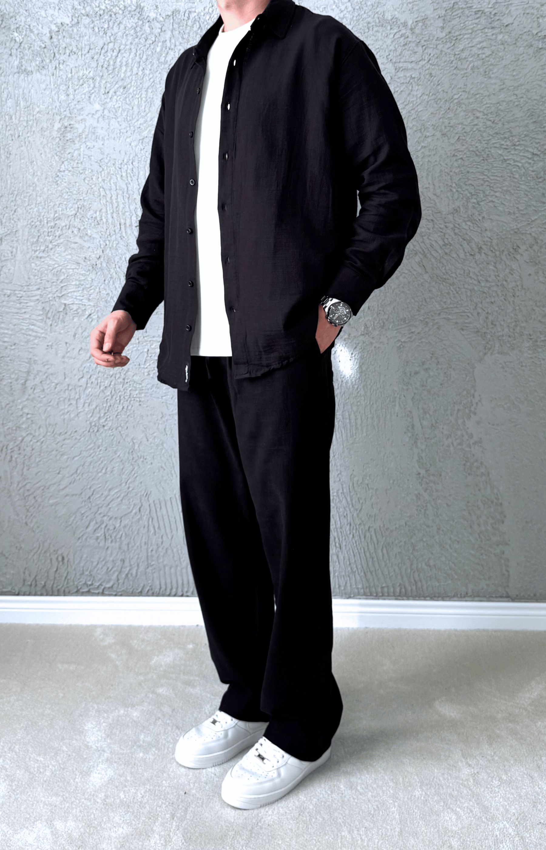 Oversize Kesim Yazlık Keten Takım / Siyah - KTN01