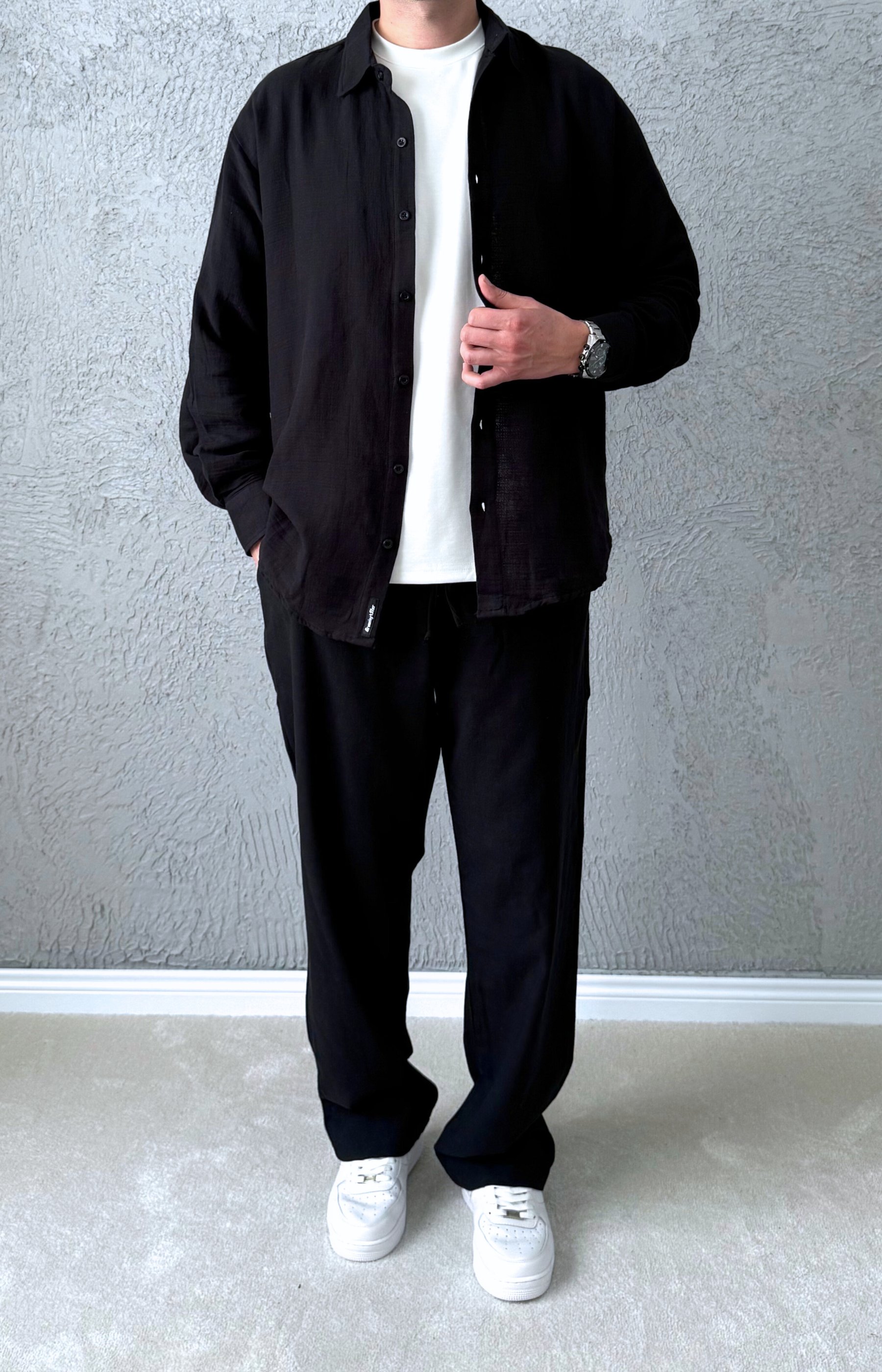 Oversize Kesim Yazlık Keten Takım / Siyah - KTN01