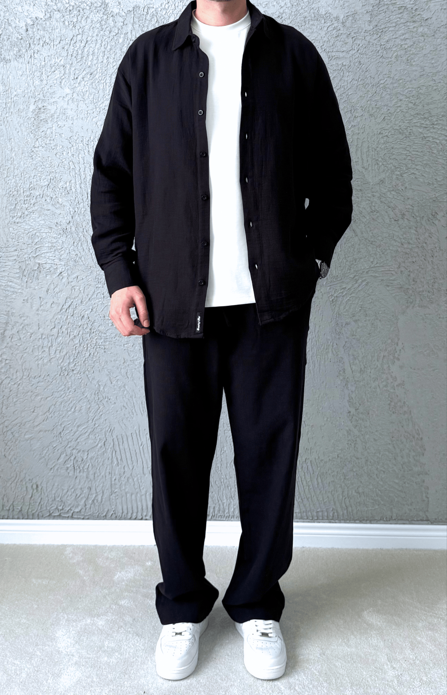 Oversize Kesim Yazlık Keten Takım / Siyah - KTN01