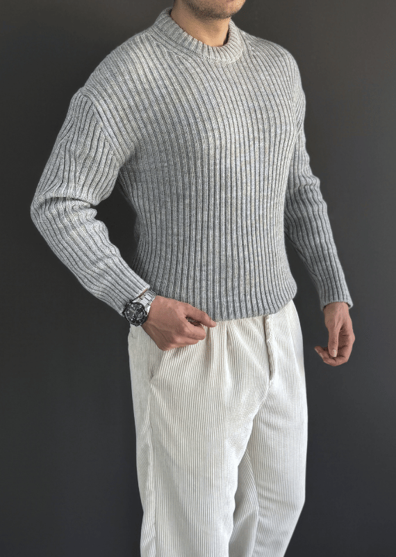 Oversize Premium Kalite Selanik Örgüsü Kazak / Gri /KZK02