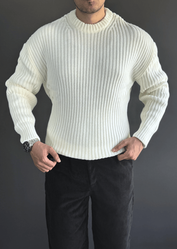 Oversize Premium Kalite Selanik Örgüsü Kazak / Krem /KZK02