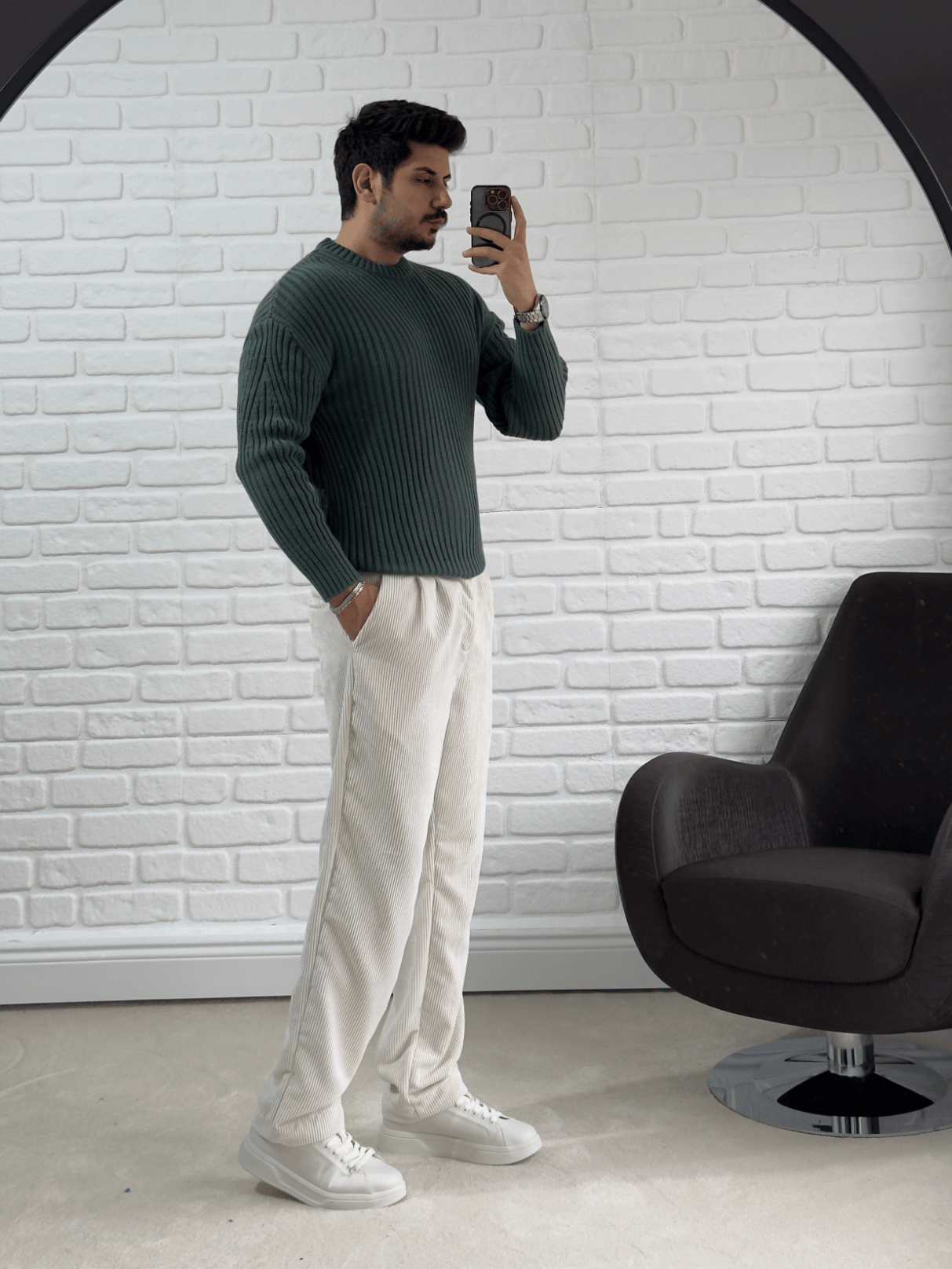 Oversize Premium Kalite Selanik Örgüsü Kazak / YEŞİL /KZK02