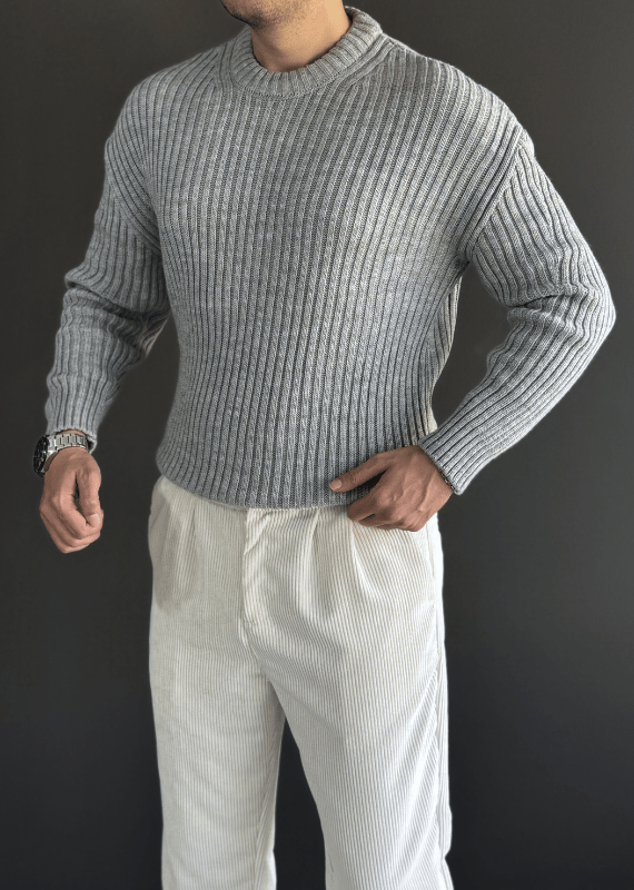 Oversize Premium Kalite Selanik Örgüsü Kazak / Gri /KZK02