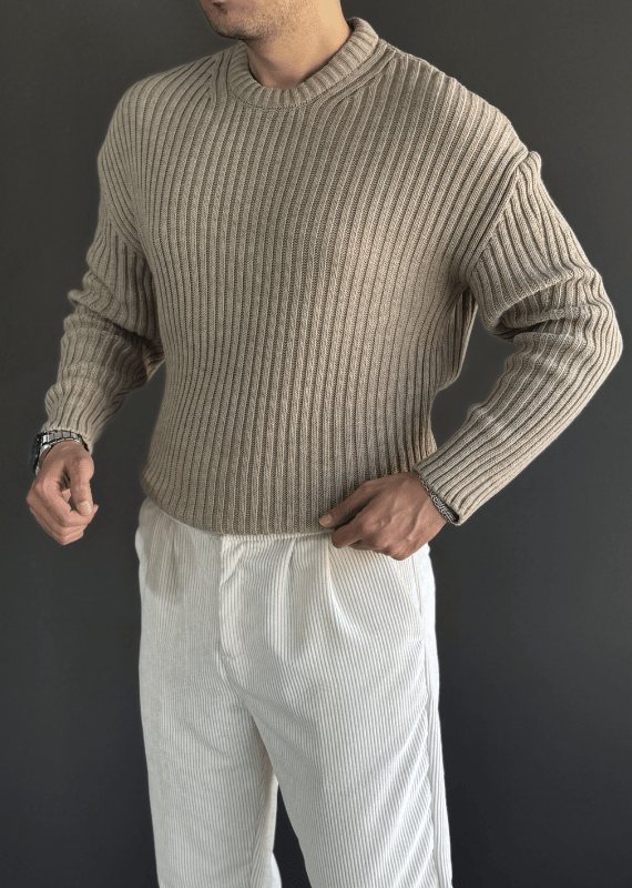 Oversize Premium Kalite Selanik Örgüsü Kazak / AÇIK KAHVE /KZK02