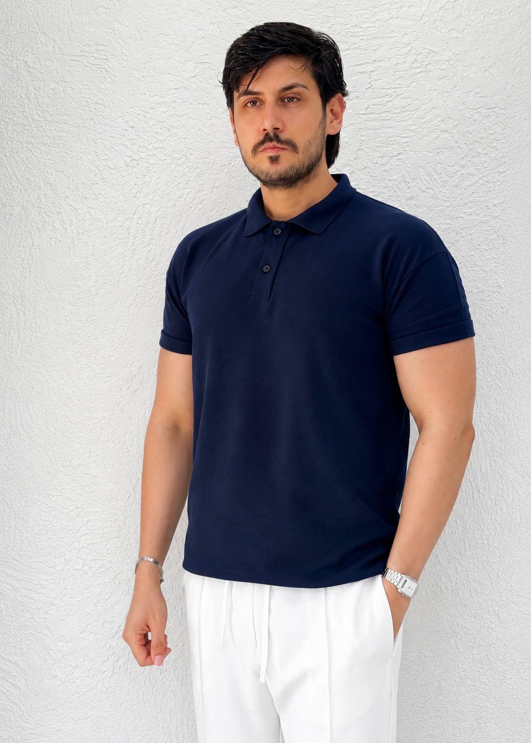 Özel kesim Kolları dar Oversize Polo Yaka T-shirt / Lacivert - PLY01