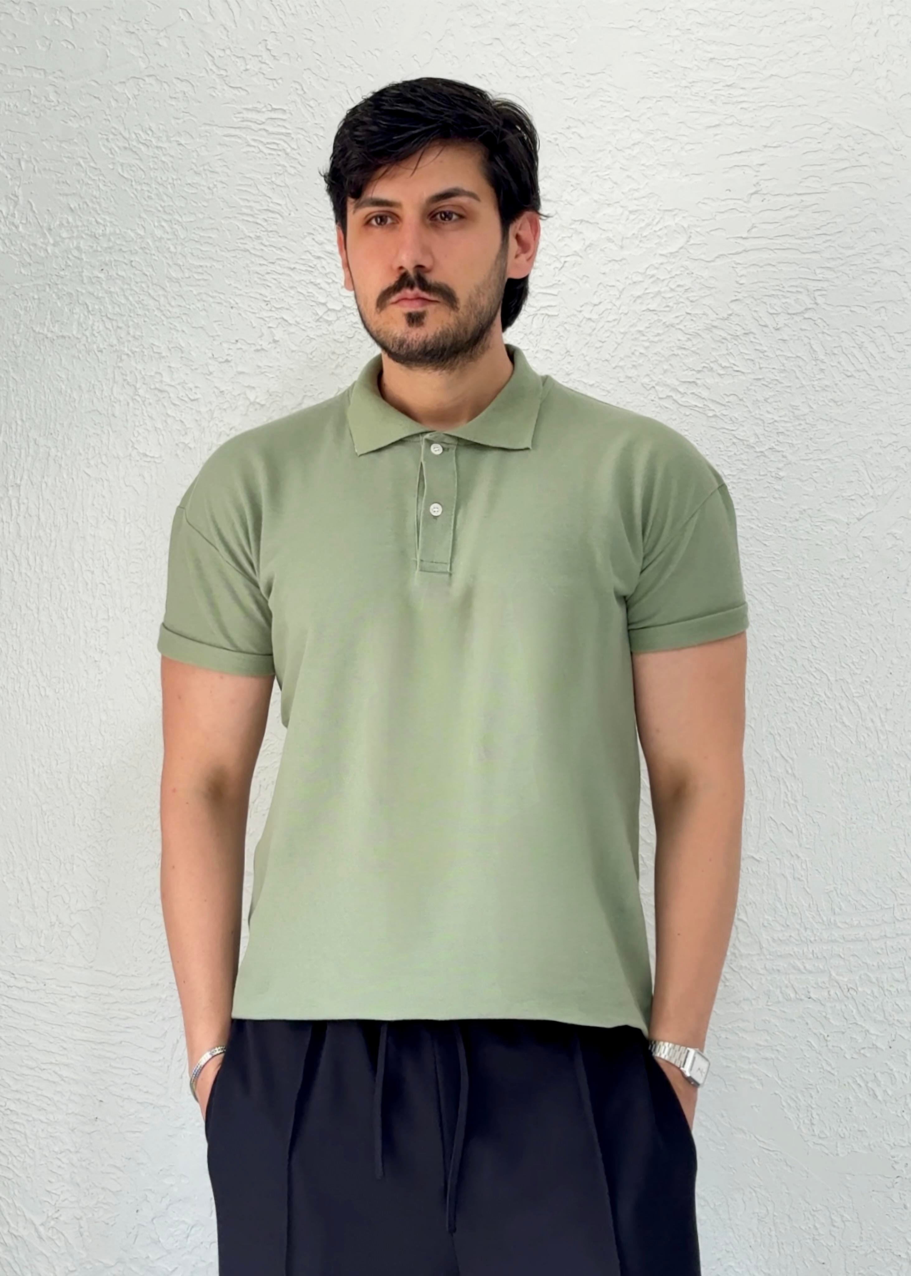 Özel kesim Kolları dar Oversize Polo Yaka T-shirt / SU YEŞİLİ- PLY01