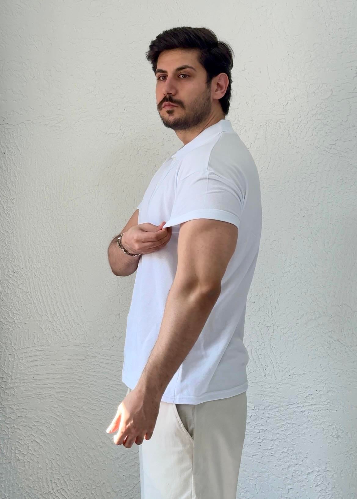 Özel kesim Kolları dar Oversize Polo Yaka T-shirt / Beyaz - PLY01