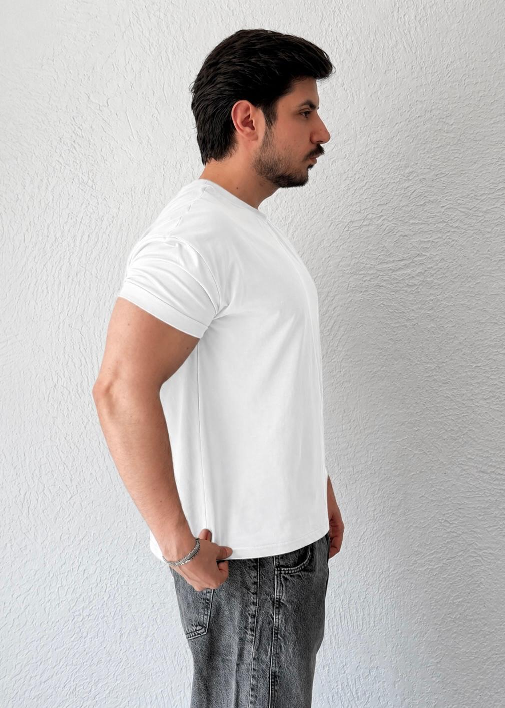 Özel kesim Kolları dar Oversize T-shirt / Beyaz - BSC03