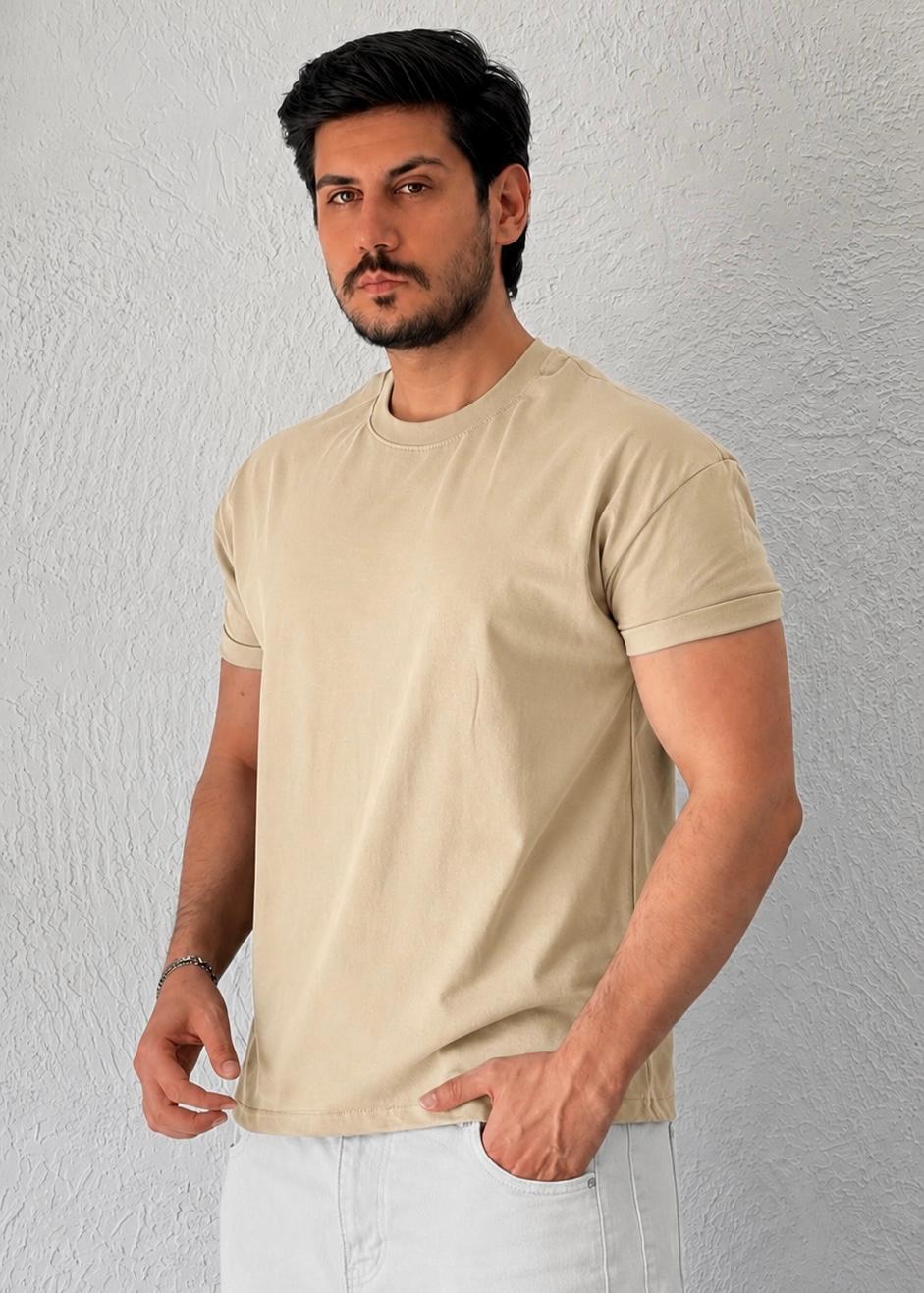 Özel kesim Kolları dar Oversize T-shirt / Bej - BSC03