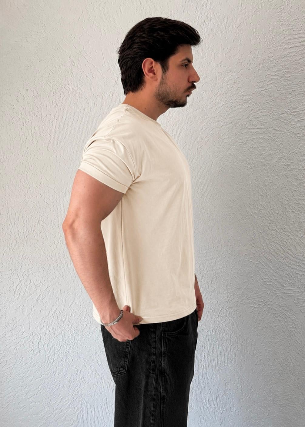 Özel kesim Kolları dar Oversize T-shirt / Ekru