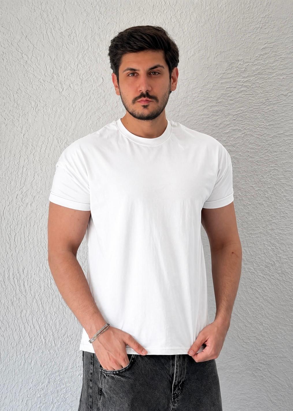 Özel kesim Kolları dar Oversize T-shirt / Beyaz - BSC03