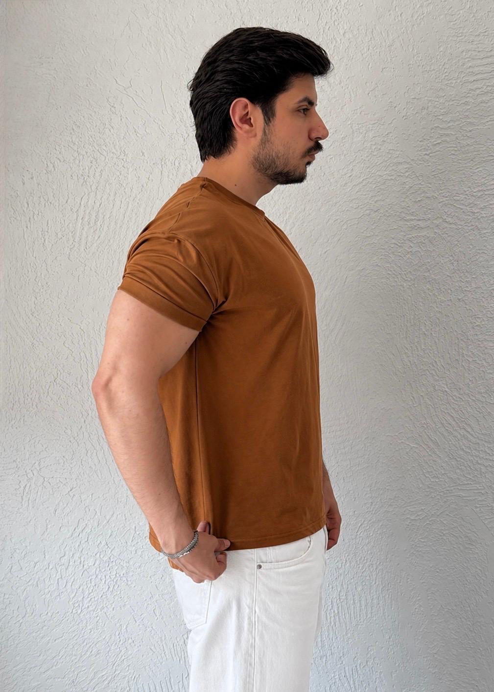 Özel kesim Kolları dar Oversize T-shirt / KAHVE - BSC03